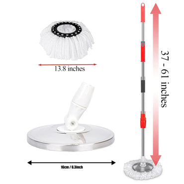 Mop Bucket Accessories - Stainless Steel 61inch Extendable Press Mop Handle, 2pcs Mop Heads No Bucket)