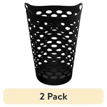 2 Pack Flexible Laundry Hamper with Carrying Handles Round Shape Durable Plastic Organizers Clothes Storage Ventilated Design