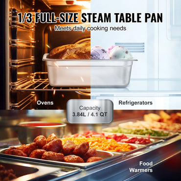 SucceBuy 6/8Pack Hotel Pans 4/6-Inch Deep Steam Table Pans 1/6 1/3 Full Size Chafing Pan 201 Stainless Steel Catering Food Pan