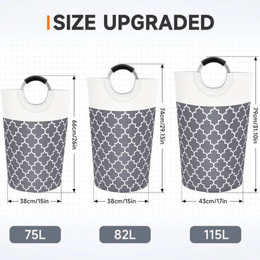 Large Collapsible Laundry Basket with Handles, Waterproof and Foldable for Travel, Bathroom, College Dorm Storage (Grey, 82L)