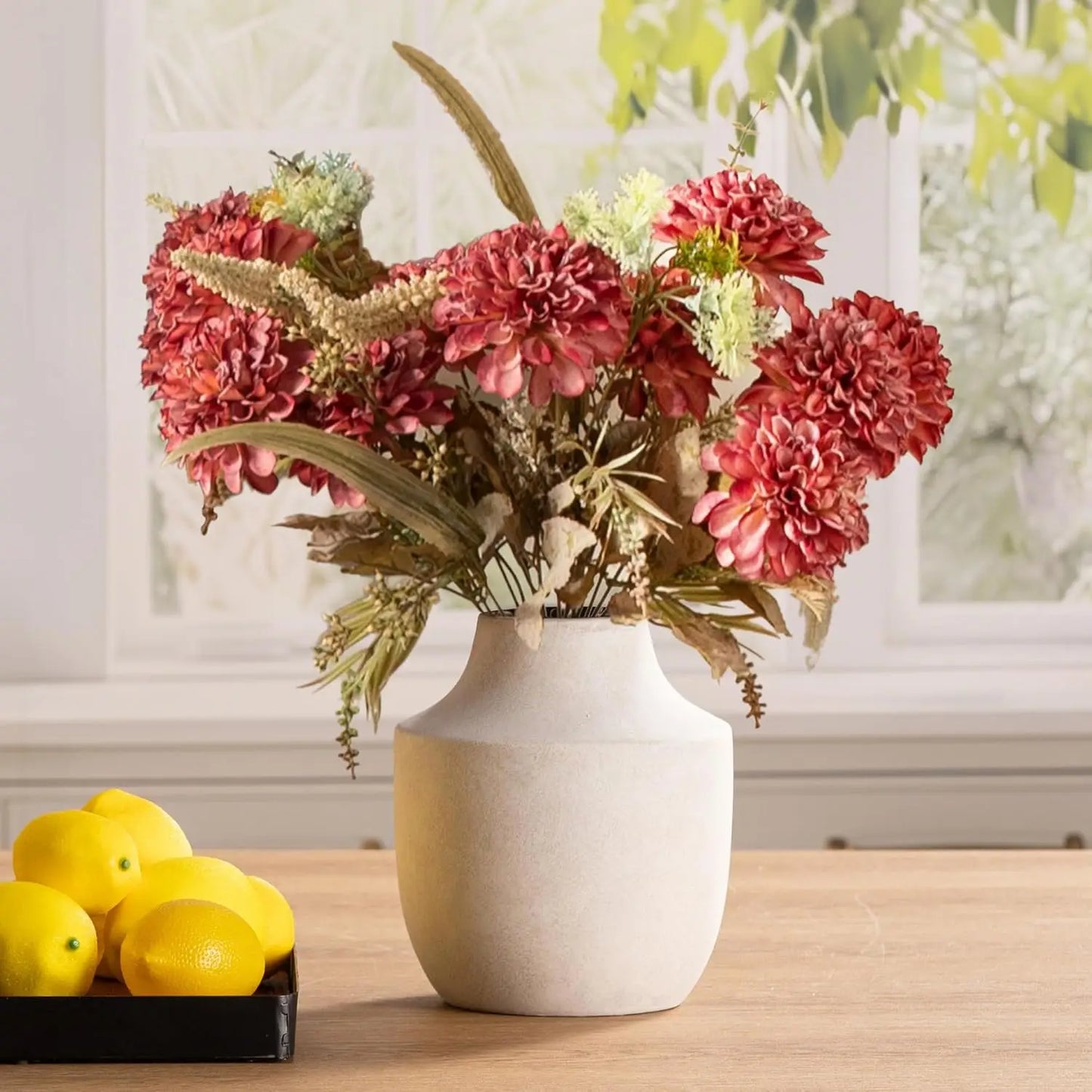 11 Inch Large Ceramic Terracotta Vase with Handles Farmhouse Rustic Style for Home Living Room Table Centerpiece Decor