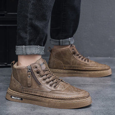 PU Leather Warm Plush Shoes Waterproof Short Snow Boots Lightweight Boots Comfortable Mens Thickened for Outdoor Travel