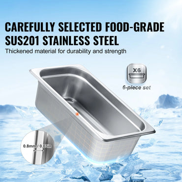SucceBuy 6 Pack Buffet Chafing Dishes 3.8L Gastronorm Pans Steam Table Pans Tray Stainless Steel Food Container for Party BBQ
