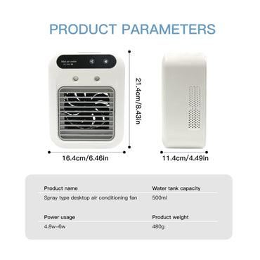 Portable USB Mini Air Conditioner Fan with 2 Speeds, Touch Control & Mist Spray for Office & Dorm, Fast 3-Second Cooling