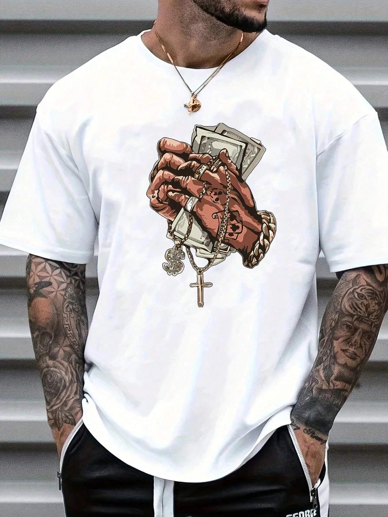 Men T-shirt Fashion man clothes Men's Casual Summer Cross Finger Gesture Print Short Sleeve Unisex Printe Breathable COTTON
