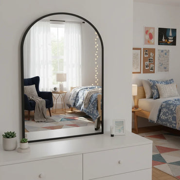 20x30 Arched Black Wall Mirror, Elegant Decor for Bathroom Entryway or Living Room Everyday Use