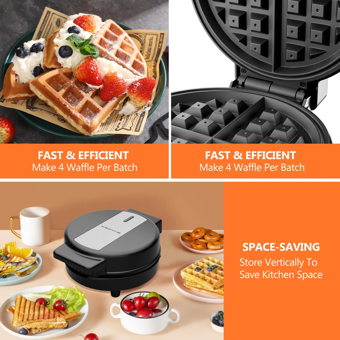 Electric Nonstick 8-inch Waffle Maker, Belgian Waffles, Compact Design,  Easy to Clean, Hash Browns, Snacks, Sandwich, Eggs