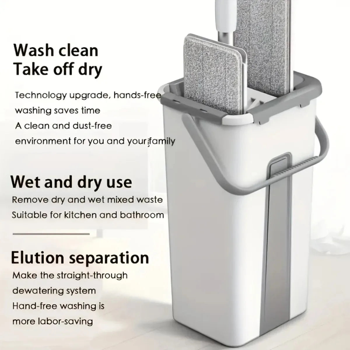 All-in-One Floor Mop System – Wet & Dry Cleaning Mop with Bucket, Built-In Scraper & Spare Mop Head