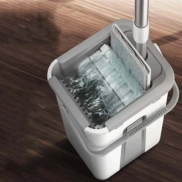 All-in-One Floor Mop System – Wet & Dry Cleaning Mop with Bucket, Built-In Scraper & Spare Mop Head