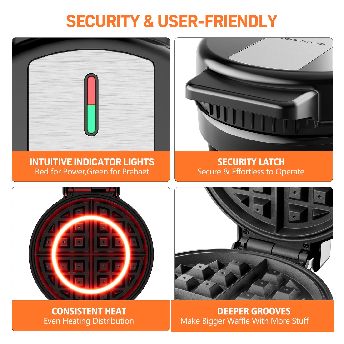 Electric Nonstick 8-inch Waffle Maker, Belgian Waffles, Compact Design,  Easy to Clean, Hash Browns, Snacks, Sandwich, Eggs