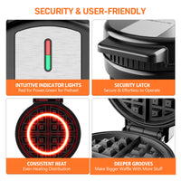 Electric Nonstick 8-inch Waffle Maker, Belgian Waffles, Compact Design,  Easy to Clean, Hash Browns, Snacks, Sandwich, Eggs