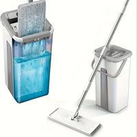 All-in-One Floor Mop System – Wet & Dry Cleaning Mop with Bucket, Built-In Scraper & Spare Mop Head