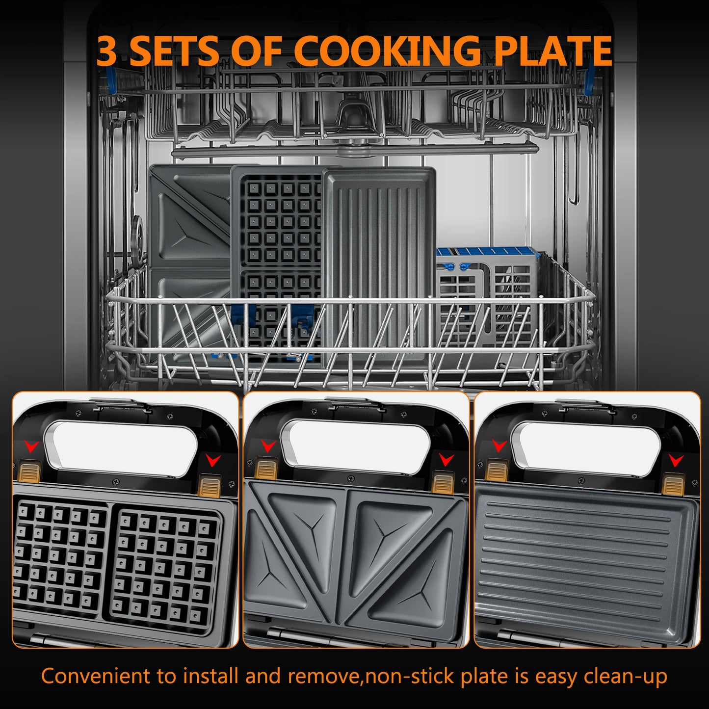 3 in 1 Sandwich Maker & Waffle Maker, 750W Panini Press with Removable Non-Stick Plate Easy to Clean, Grilled Cheese Maker