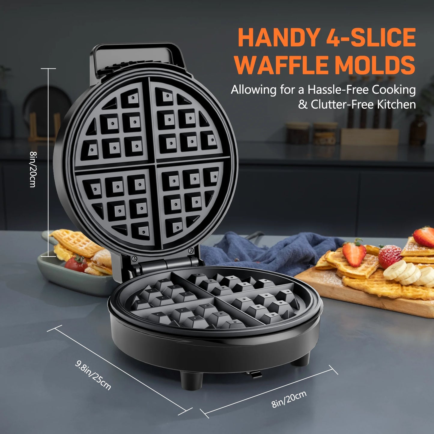 Electric Nonstick 8-inch Waffle Maker, Belgian Waffles, Compact Design,  Easy to Clean, Hash Browns, Snacks, Sandwich, Eggs