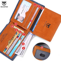 BULLCAPTAN Genuine Leather Men's Wallet RFID Function Fashion Men's Card Clip Wallet Latest Gift Box Men's Business Wallet QB032