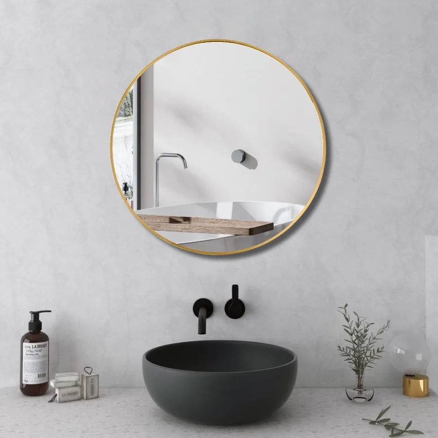 Round Mirror 24 inch Circle Wall Mirror Metal Frame Circle Bathroom Mirror Circular Mirrors for Wall Living Room Bedroom Vanity