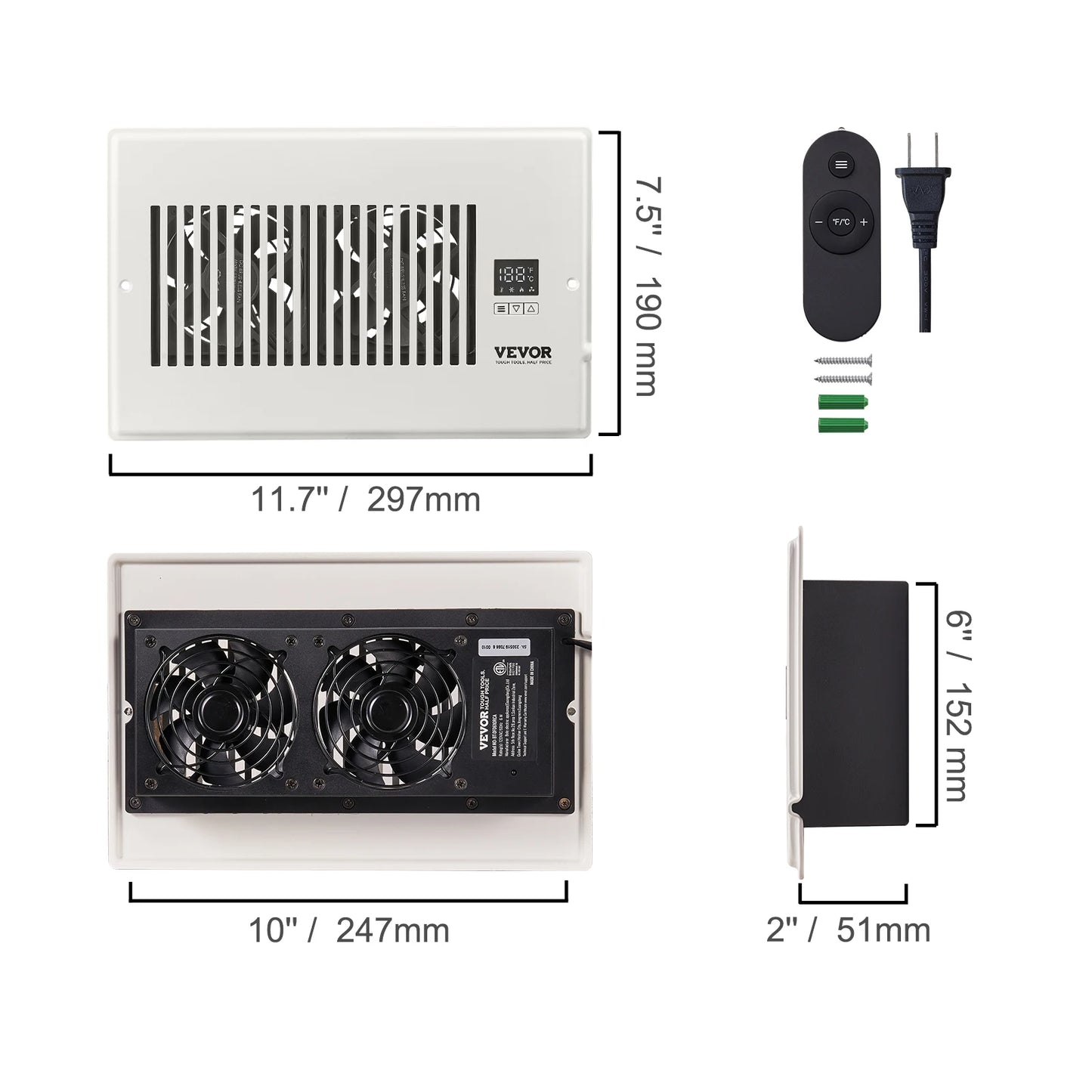 SucceBuy Booster Fan 4x12in Duct Fan 100CFM 10 Adjustable Speeds with LCD Smart Controller for Wall and Floor