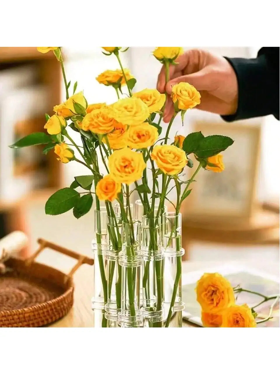 4/6/8PCS Creative Simple Hinged Flower Vase Hydroponics Plant Pot Clear Glass Test Tube Hanging Flower Holder for Home Decoratio