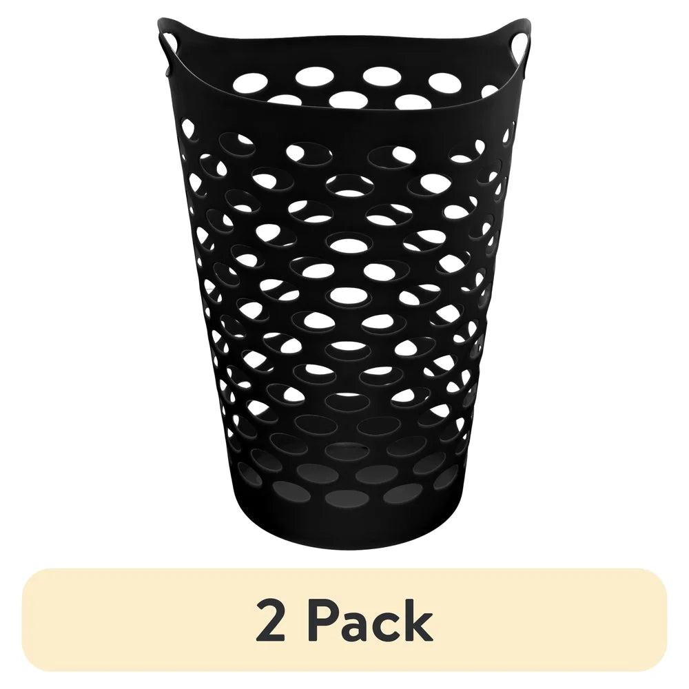2 Pack Flexible Laundry Hamper with Carrying Handles Round Shape Durable Plastic Organizers Clothes Storage Ventilated Design