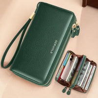 GERUOLA Genuine Leather Wallet with Wrist Strap - Anti-Theft RFID Blocking, Zippered Coin Pocket, Credit Card Slots & ID Holder
