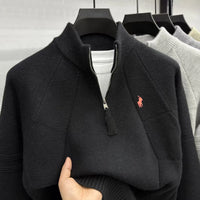 Luxury High-end Embroidery Half Zip Men's High Neck Sweater Fried Dough Twists Pattern Wool Knitting Men's Casual Wear