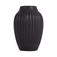 Ribbed Matte Black Ceramic Curved Vase Tabletop Decorative Flower Arrangements Elegant Home Decor Gift Idea Indoor Use