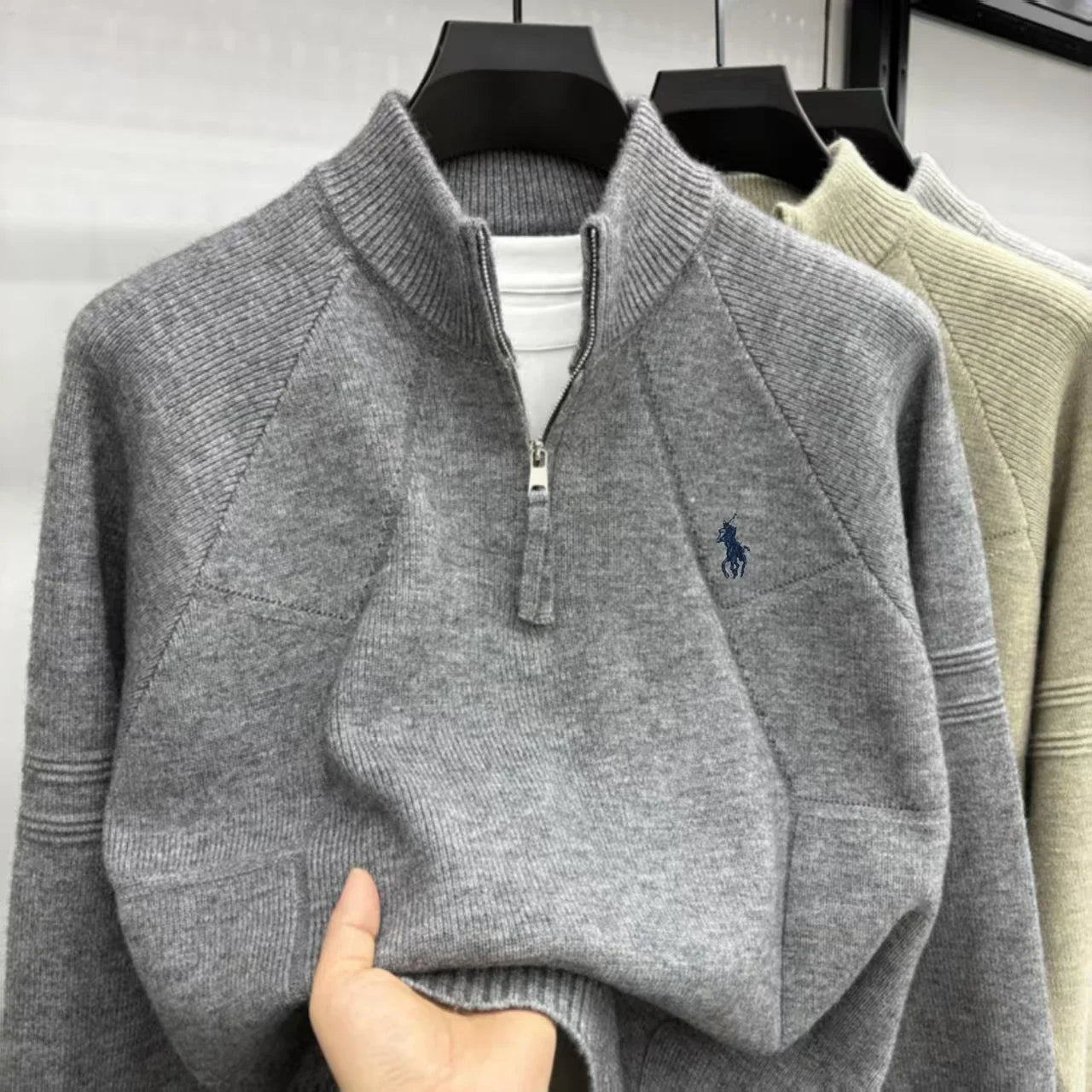 Luxury High-end Embroidery Half Zip Men's High Neck Sweater Fried Dough Twists Pattern Wool Knitting Men's Casual Wear