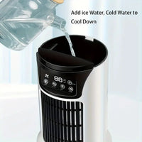 3-in-1 Portable AC, Humidifier & Fan with USB Cooling, Ice Crystal Tech, Digital Display, Compact & White Design
