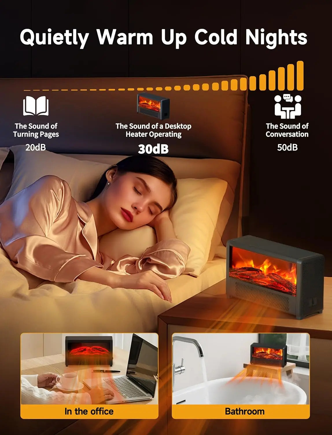 Portable Mini Electric Heater with Realistic Flame Effect, 600W, Fast Heating for Office, Bedroom, Black
