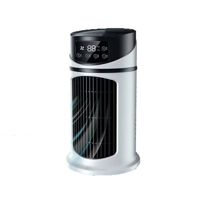 3-in-1 Portable AC, Humidifier & Fan with USB Cooling, Ice Crystal Tech, Digital Display, Compact & White Design