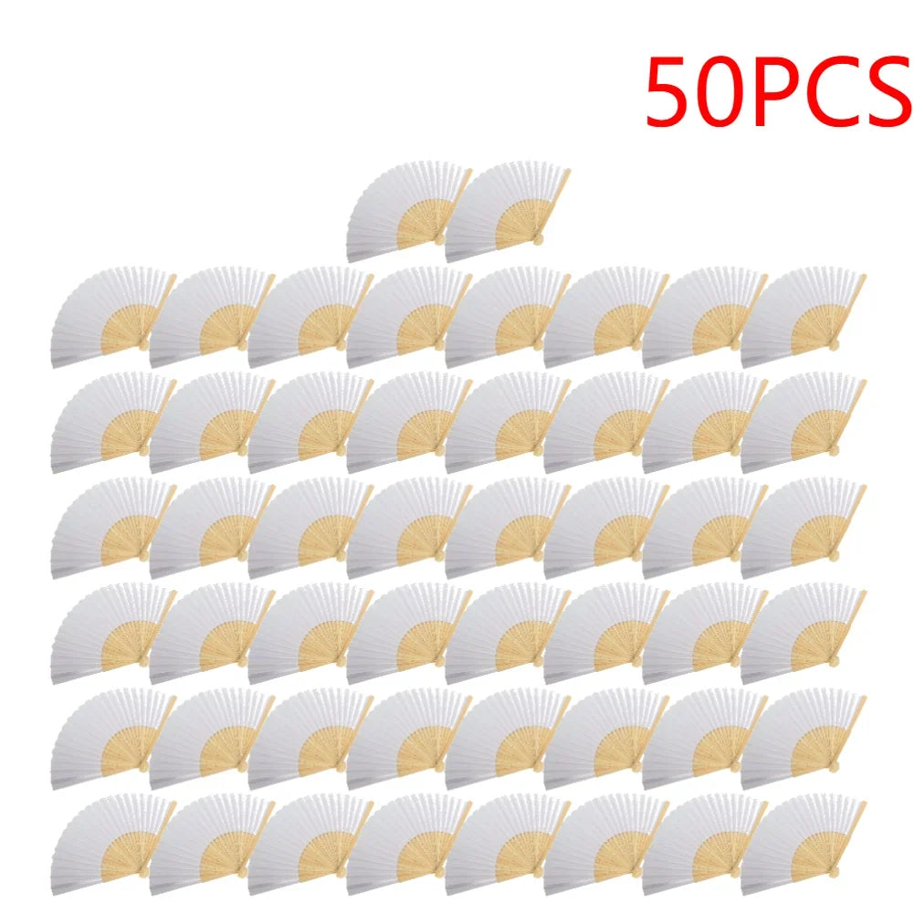 1-50PCS Paper Bamboo Folding Hand Fan Wedding Personalized Fans Party Decor Art Craft DIY Folding Fan for Wedding Party Decor