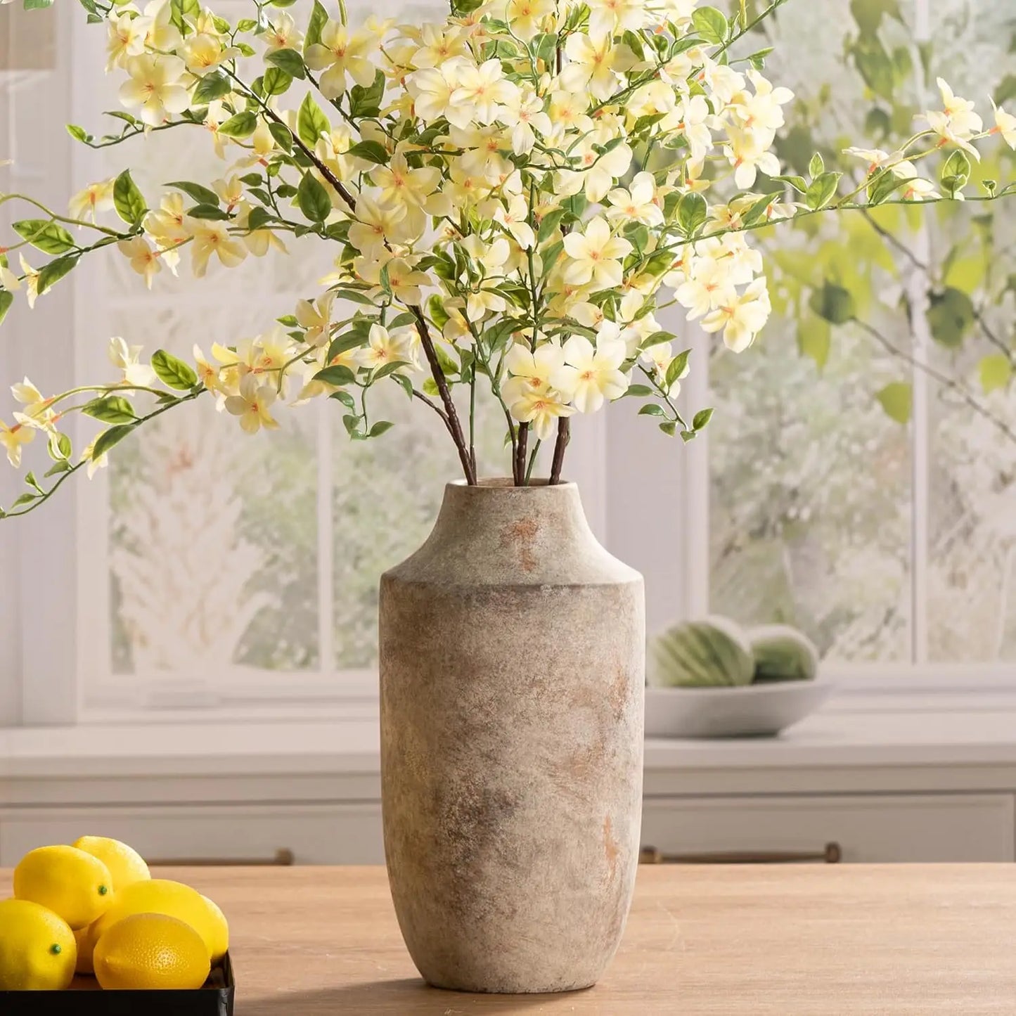 11 Inch Large Ceramic Terracotta Vase with Handles Farmhouse Rustic Style for Home Living Room Table Centerpiece Decor