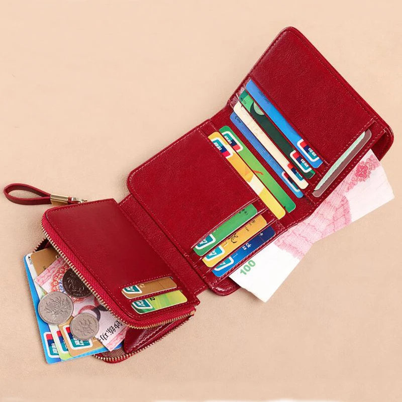 Fashion Women's Wallet Small Zipper Card Holder Coin Bag Large Capacity Cowhide Genuine Leather Purse for Girls Birthday Gifts
