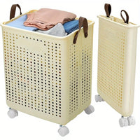66.5L Foldable Laundry Basket with Wheels - XL Collapsible Storage Bin for Clothes, Toys, Bathroom (14x15x20 inch) Easy Carry!