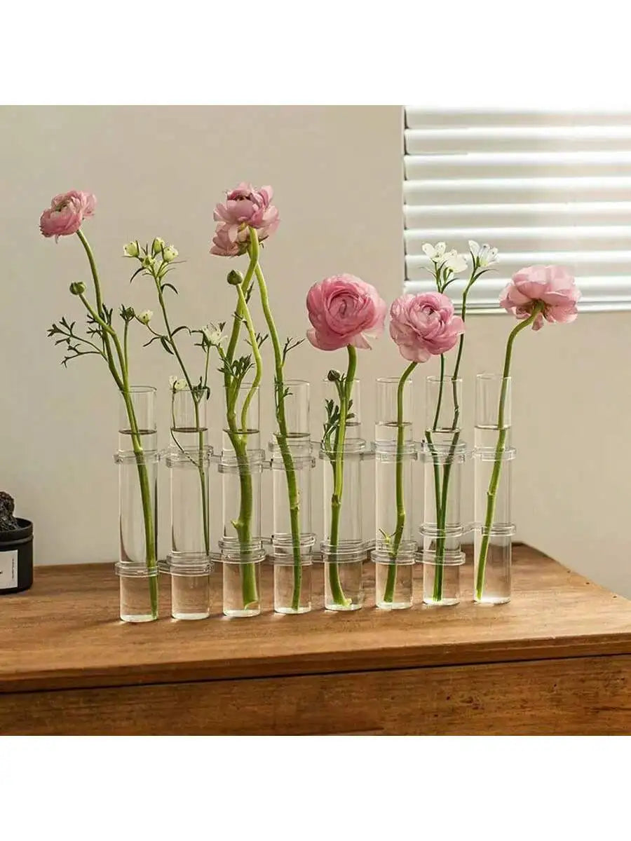 4/6/8PCS Creative Simple Hinged Flower Vase Hydroponics Plant Pot Clear Glass Test Tube Hanging Flower Holder for Home Decoratio