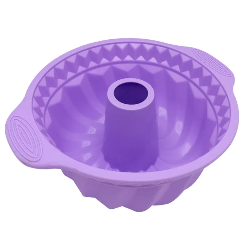 LMETJMA 9.5 Inch Silicone Fluted Pans Non-stickFluted Cake Pan with Sturdy Handle Kitchen Bundt Cake Baking Molds JT366