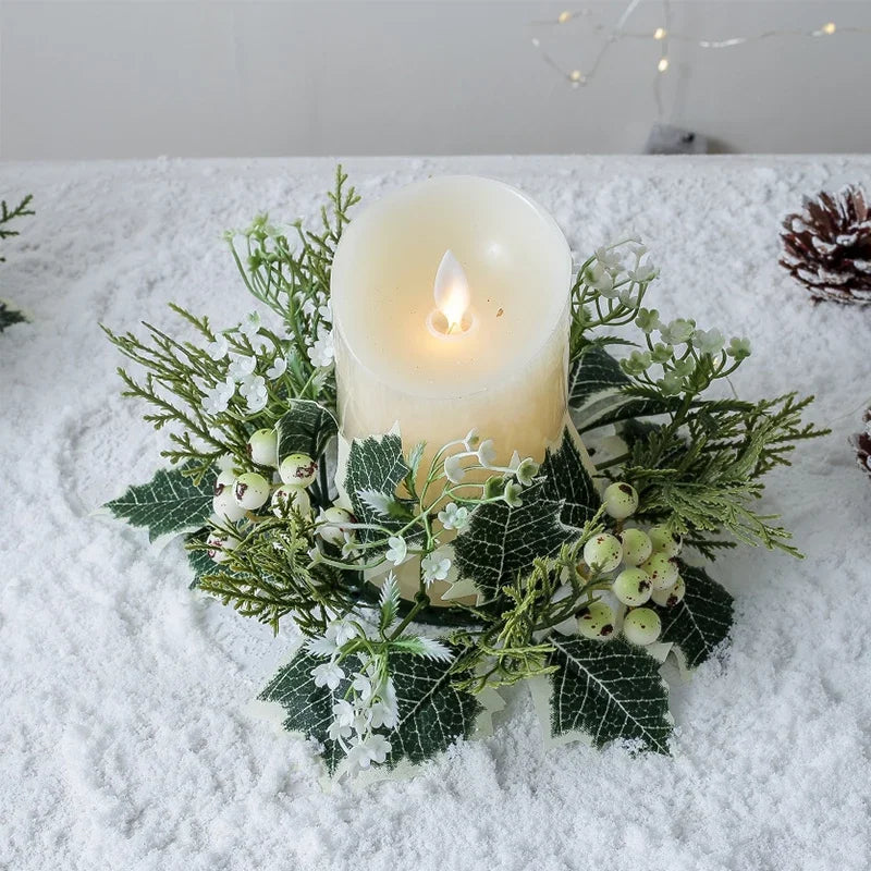 European Candlestick Wreath Artificial Plant Cherry Pinecone Garland Candle Holder Christmas Decoration Table Wedding Home Decor