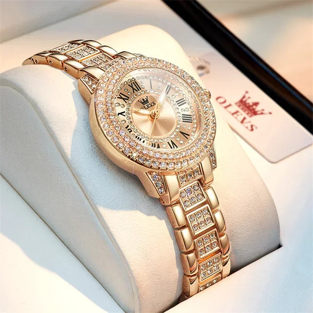 OLEVS Watch Women Fashion Elegant Stainless Steel Waterproof Quartz Wristwatch Luxury Ladies Dress Watches