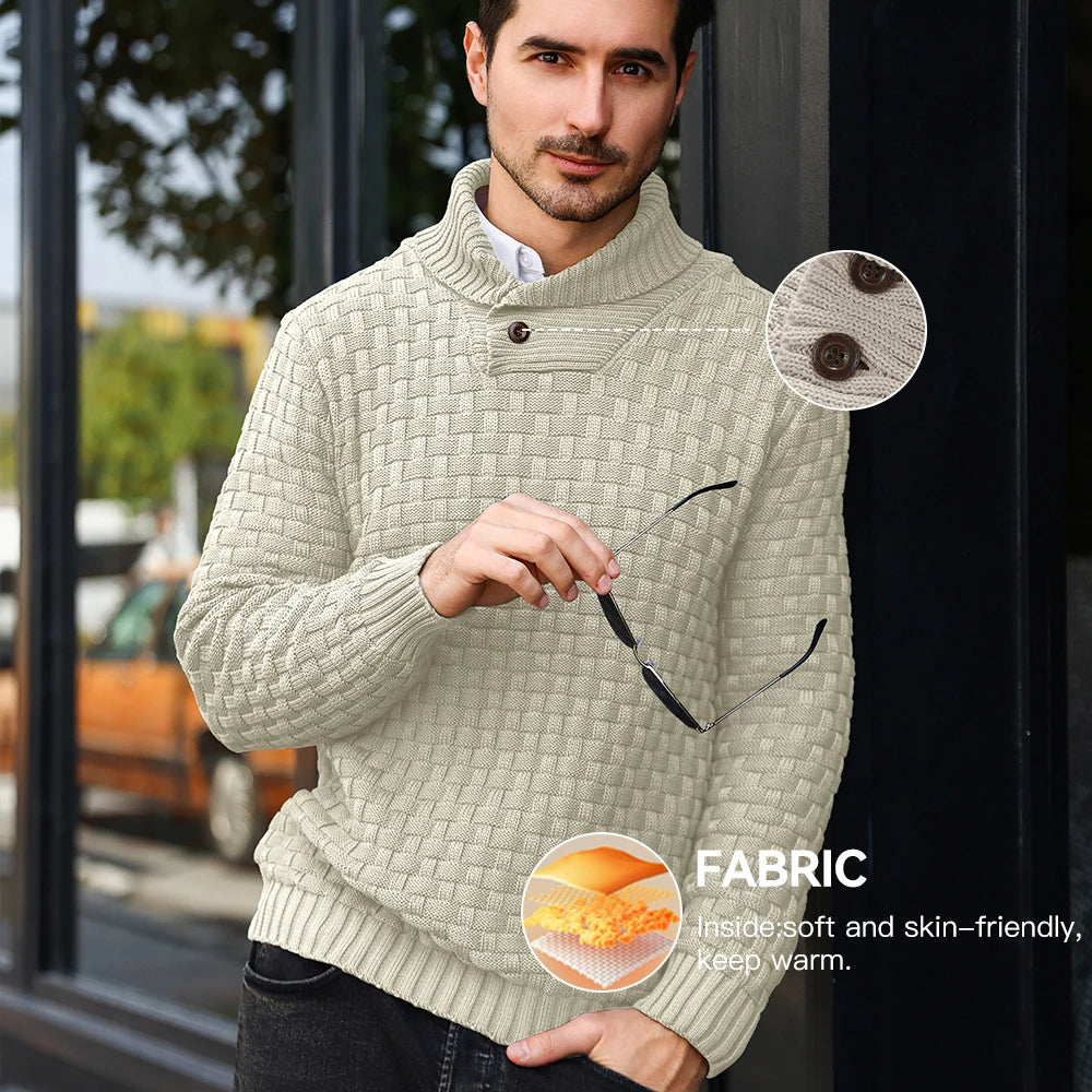 Men’s Knitted Sweater Casual Crew Neck Warm Long Sleeve Comfortable Pullover Textured Ribbed Edge High Quality Top US Size