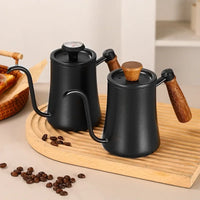 Portable Stainless Drip Jug Coffee Kettle With Thermometer 500 ML Goose Neck Kettle Camping Coffee Pot Wooden Handle Tea Pot