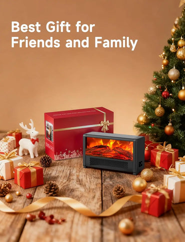 Portable Mini Electric Heater with Realistic Flame Effect, 600W, Fast Heating for Office, Bedroom, Black