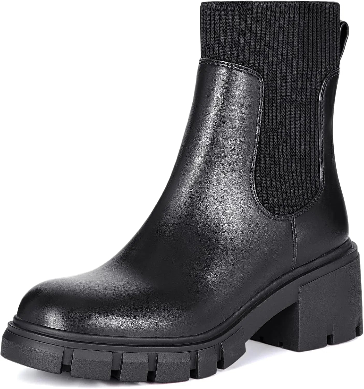 Women's Chelsea Boots Fashion Slip on Platform Ankle Boots Lug Sole Chunky Booties