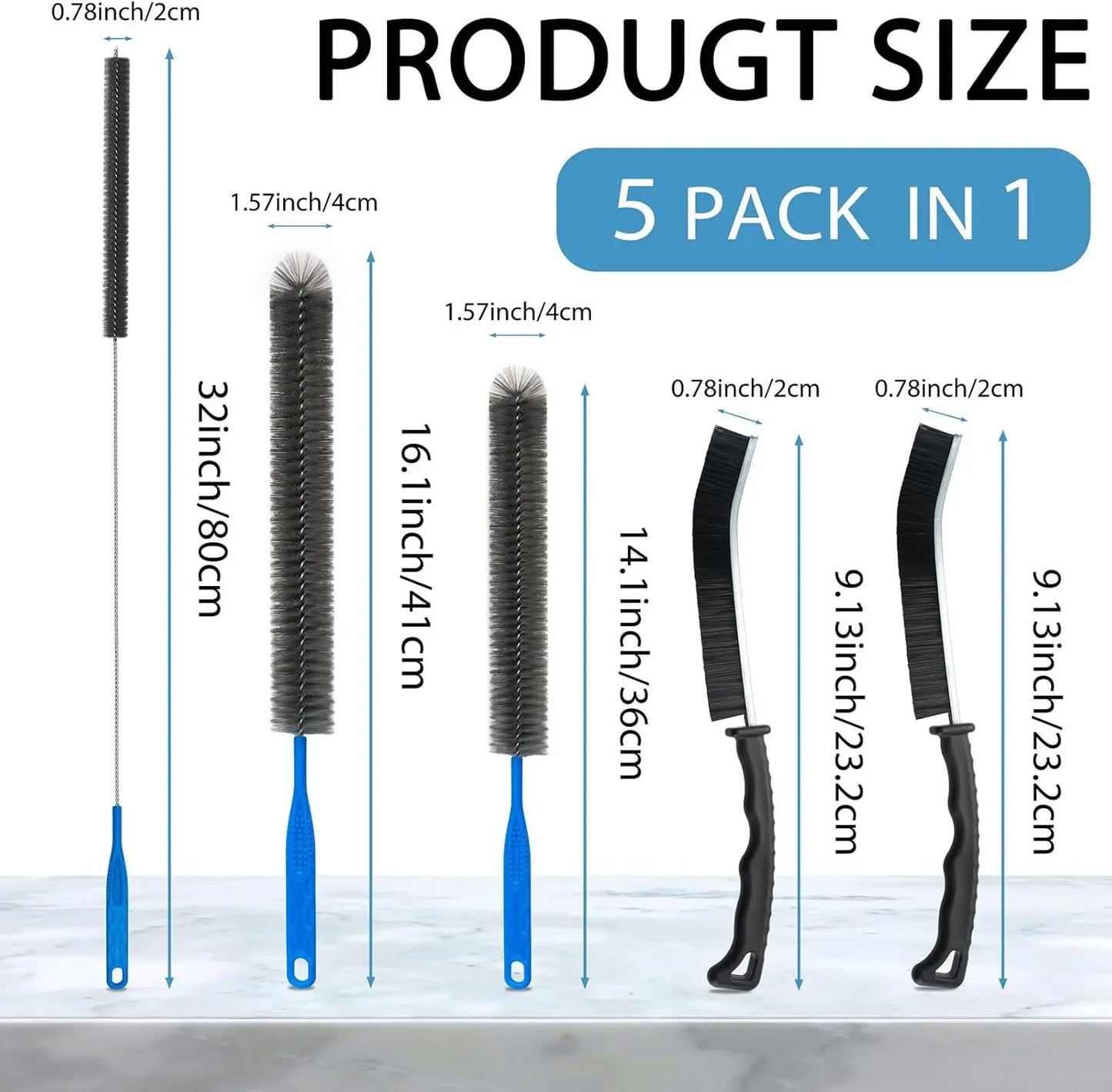 Flexible Appliance Cleaning Brush Set with Long Handle for Refrigerator Coils, Dryer Vents, and Hard-to-Reach Areas