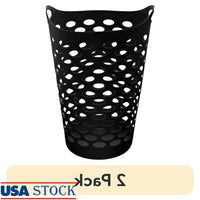 2 Pack Flexible Laundry Hamper with Carrying Handles Round Shape Durable Plastic Organizers Clothes Storage Ventilated Design