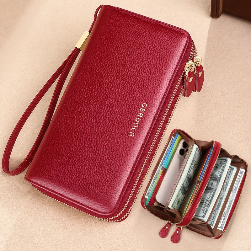 GERUOLA Genuine Leather Wallet with Wrist Strap - Anti-Theft RFID Blocking, Zippered Coin Pocket, Credit Card Slots & ID Holder
