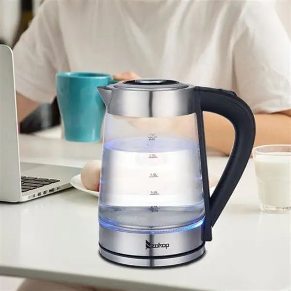 2.5L 1200W 110V Electric Kettle with Blue Glass LED Light - Fast Boil for Coffee, Tea, Stainless Steel Kitchen Appliance