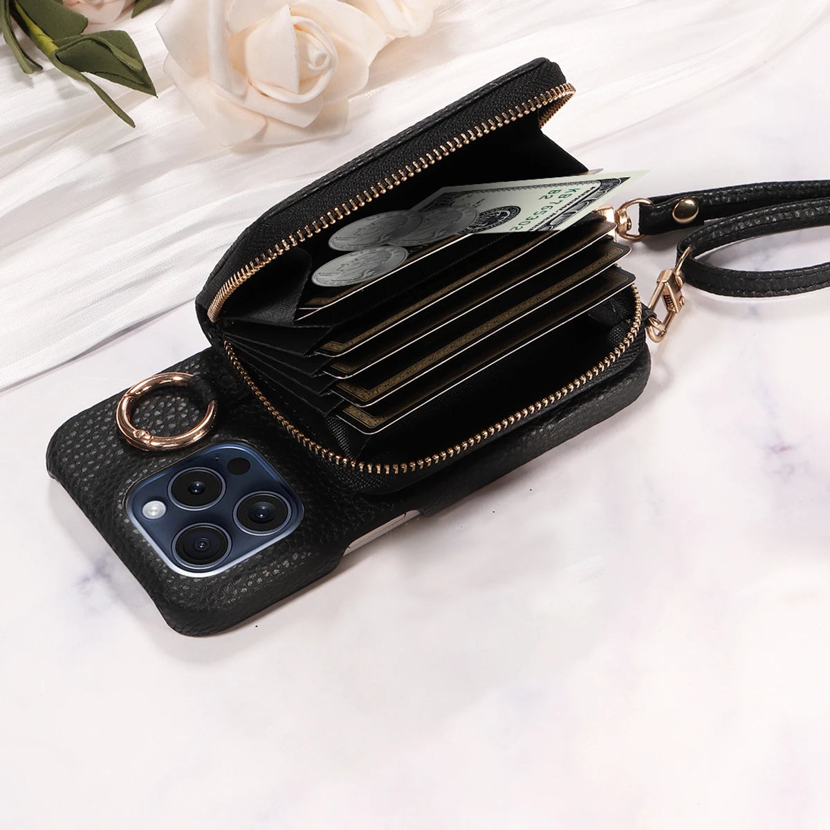 PU Leather Wallet Phone Case For iPhone 16promax 16e 15 14 13 12 11promax plus 7 8 XS XR Crossbody Strap with Card Slots Cover