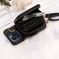 PU Leather Wallet Phone Case For iPhone 16promax 16e 15 14 13 12 11promax plus 7 8 XS XR Crossbody Strap with Card Slots Cover
