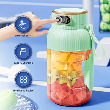 40oz USB-C Rechargeable Green Juicer Blender - Portable Smoothie Maker for Shakes, Juices, Dual Lids, Silicone Straw, Easy Clean
