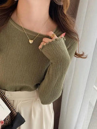 2025 Women Pullovers Knit Soft Sweaters Ruched Autumn Winter Tops O-Neck Ribbed Long Sleeve Korean Slim Female Sweater